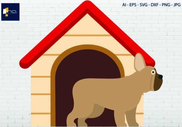 French Bulldog and House Embroidery Design